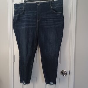 Terra & Sky Dk Denim Distressed Hem Skinny Jeans Plus Sz 3X 24W/26W